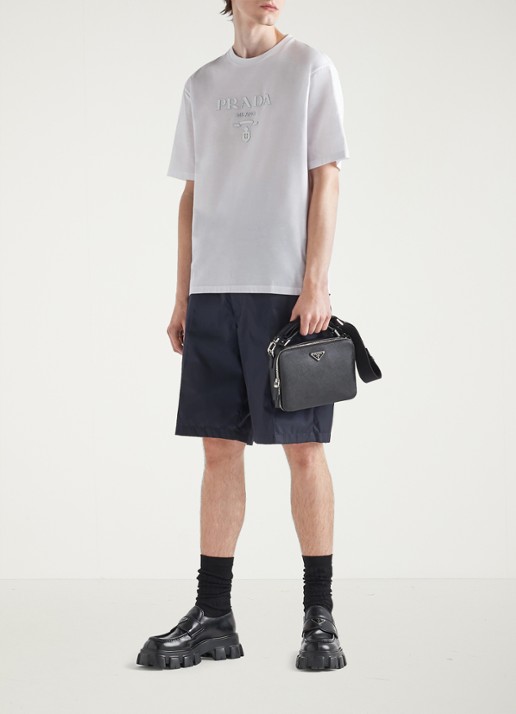 Prada T-shirt van katoen met logo - voorkant 2 wit