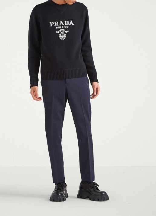 Prada Techno slim fit pantalon met steekzakken - voorkant 2 donkerblauw