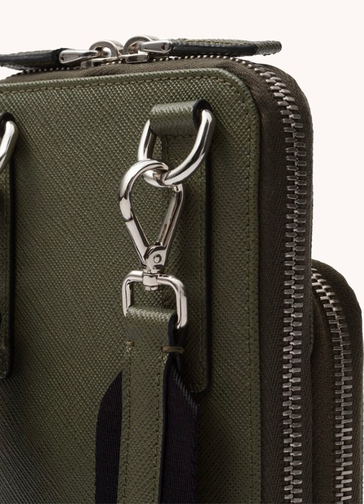 Prada Telefoonhoes van leer met afneembare schouderriem - detail 2 legergroen