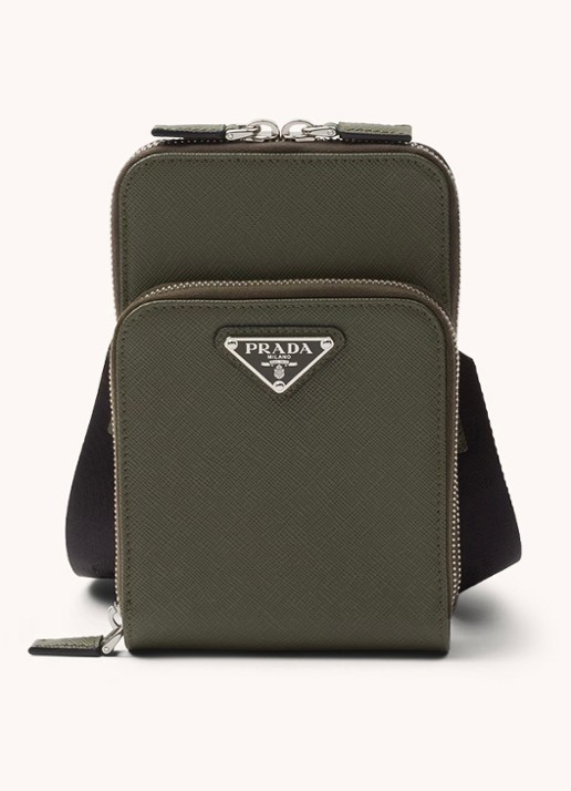 Prada Telefoonhoes van leer met afneembare schouderriem - voorkant 4 legergroen
