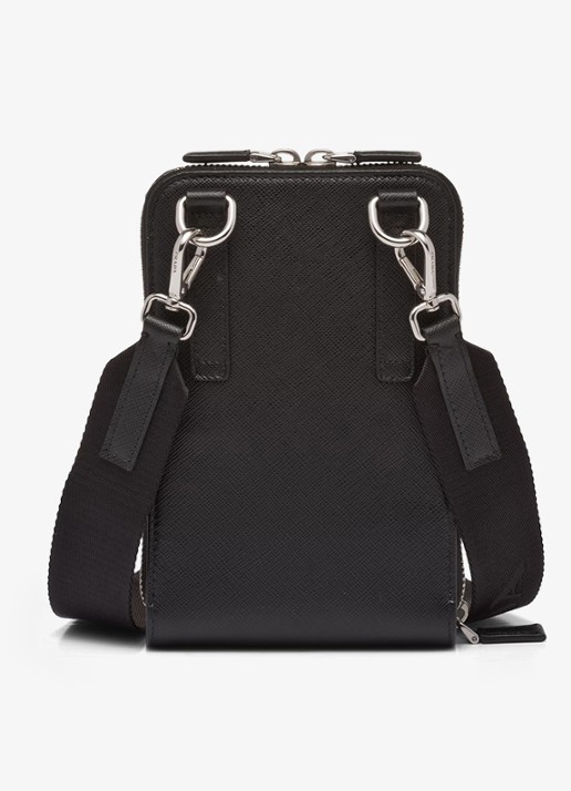 Prada Telefoonhoes van leer met afneembare schouderriem - achterkant 5 zwart