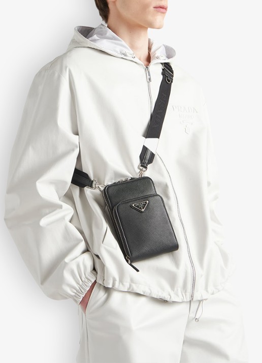 Prada Telefoonhoes van leer met afneembare schouderriem - voorkant 7 zwart