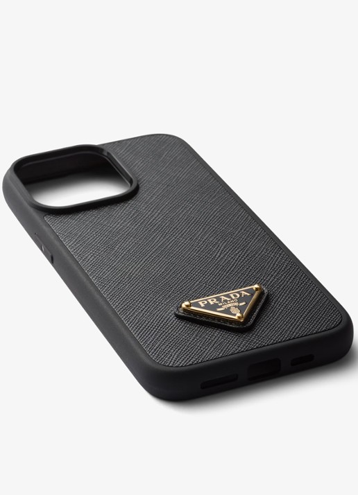Prada Telefoonhoes van leer voor iPhone 15 Pro Max - voorkant 2 zwart