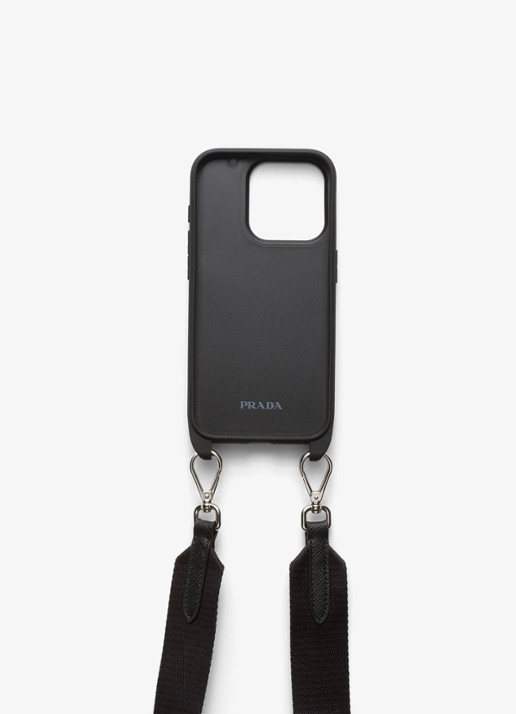 Prada Telefoonhoes van leer voor iPhone 15 Pro - detail lichtroze