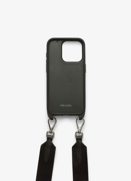 Prada Telefoonhoes van leer voor iPhone 15 Pro - achterkant 3 zwart