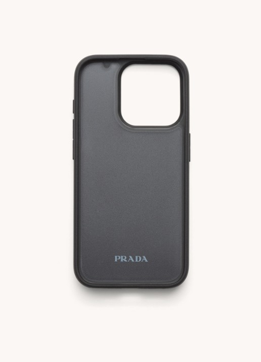 Prada Telefoonhoes van leer voor iPhone 15 Pro - detail 3 lichtgrijs