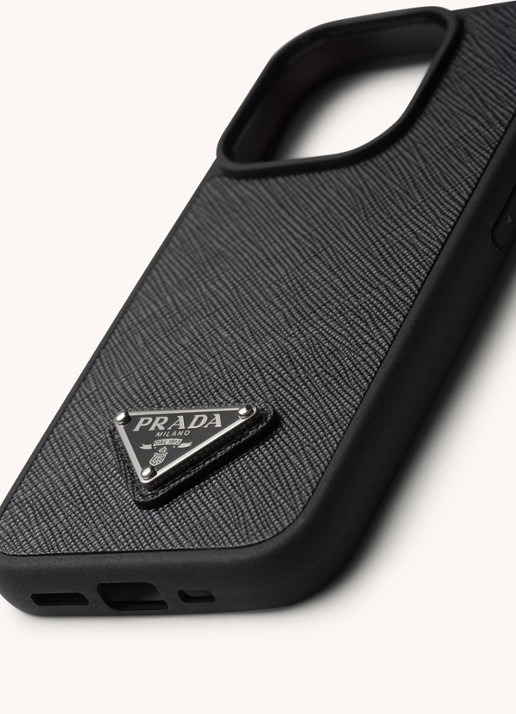 Prada Telefoonhoes van leer voor iPhone 15 Pro - voorkant 2 zwart