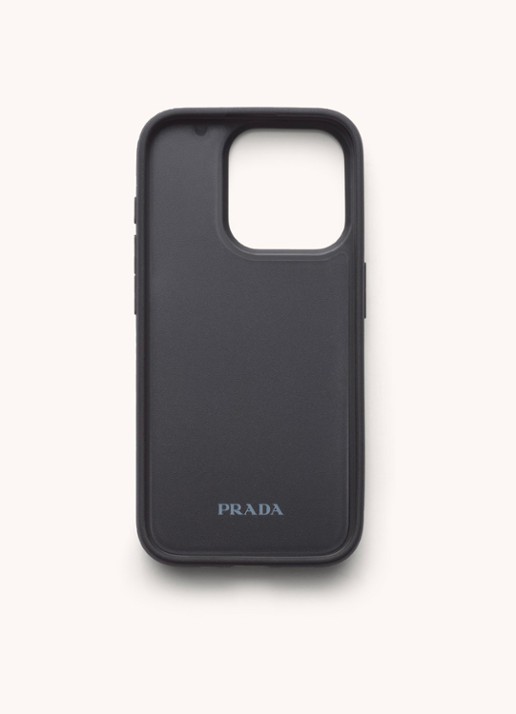 Prada Telefoonhoes van leer voor iPhone 15 Pro - achterkant olijfgroen