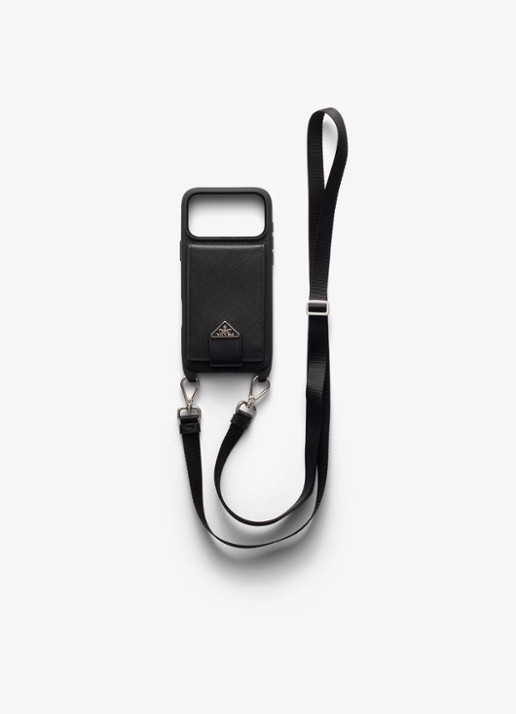 Prada Telefoonhoesje van leer voor iPhone 17 Pro Max met afneembare schouderriem