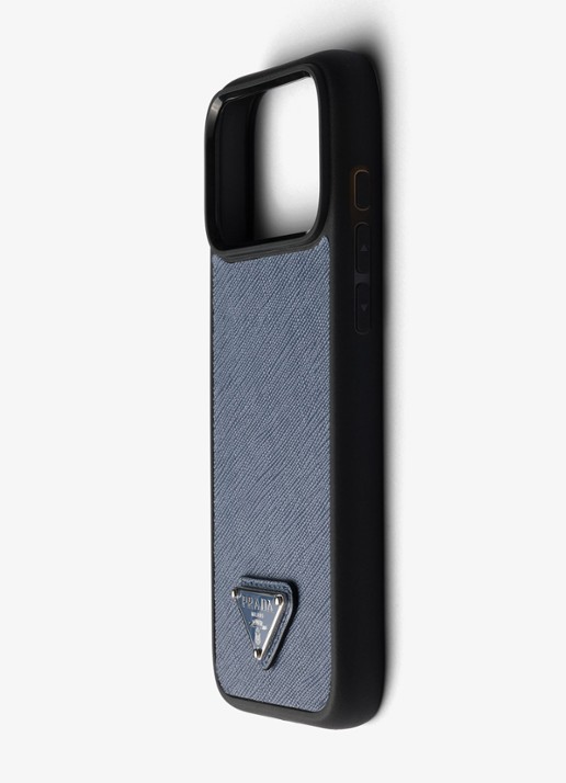Prada Telefoonhoesje van leer voor iPhone 17 Pro Max - detail donkerblauw