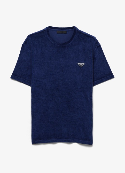 Prada Terry T-shirt van badstof met logo - voorkant 4 donkerblauw