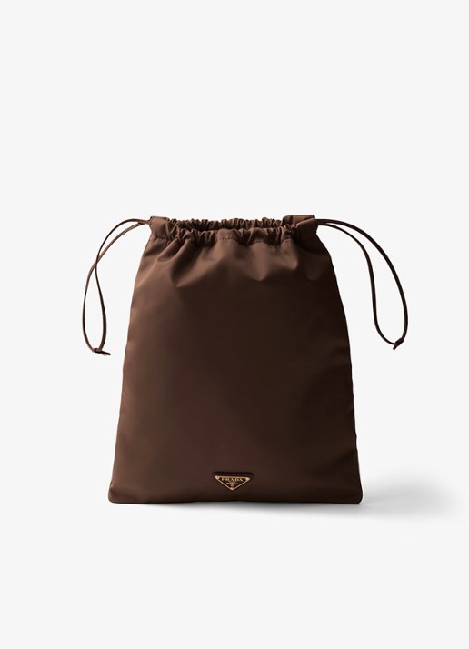 Prada Wish Re-Nylon handtas met logo - voorkant donkerbruin