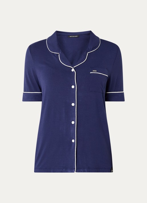 Pretty You Bamboe pyjamaset met contrasterende bies - voorkant 2 donkerblauw