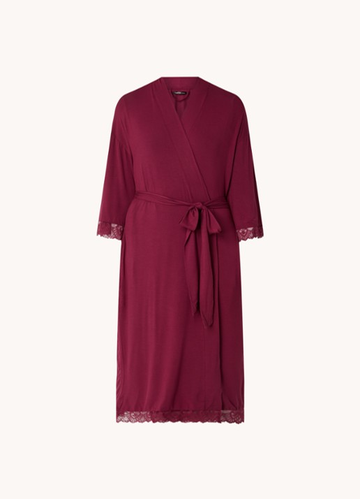 Pretty You Bamboo kimono met details van kant - voorkant 2 bordeauxrood