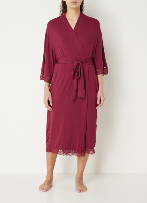 Pretty You Bamboo kimono met details van kant - voorkant 3 bordeauxrood