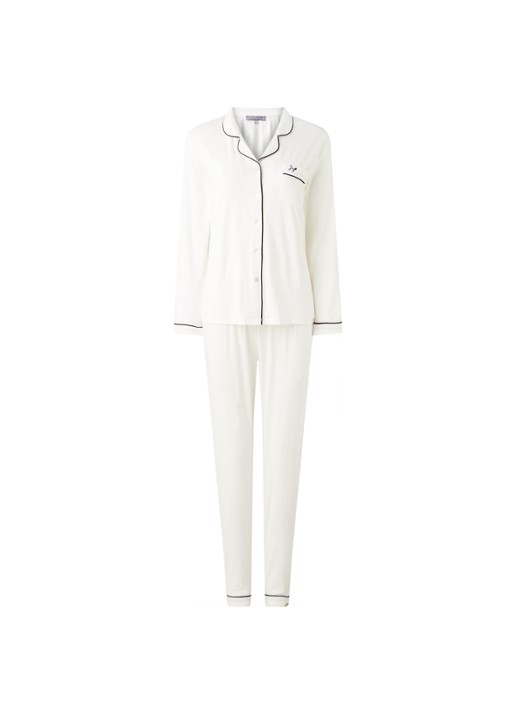 Pretty You Bamboo pyjamaset met contrasterende bies - voorkant 4 gebroken wit