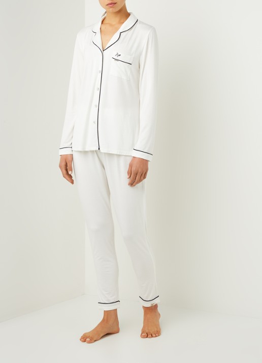 Pretty You Bamboo pyjamaset met contrasterende bies - voorkant 5 gebroken wit