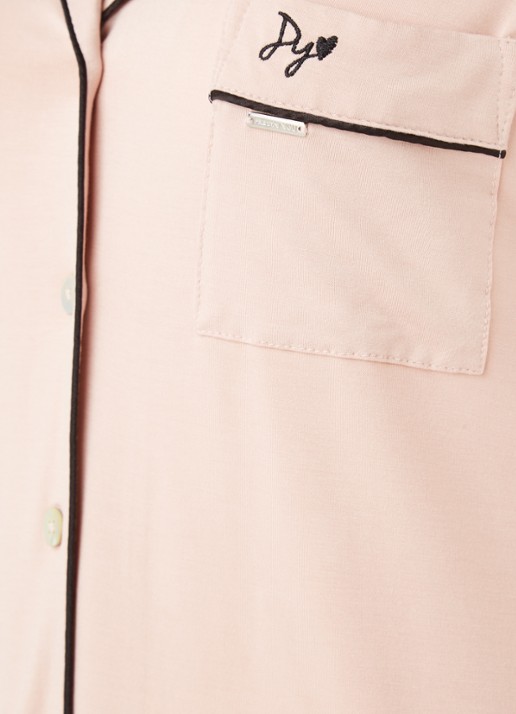 Pretty You Bamboo pyjamaset met contrasterende bies - detail 3 lichtroze