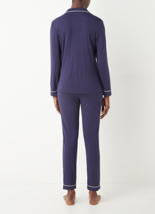 Pretty You Bamboo pyjamaset met contrasterende bies - achterkant donkerblauw