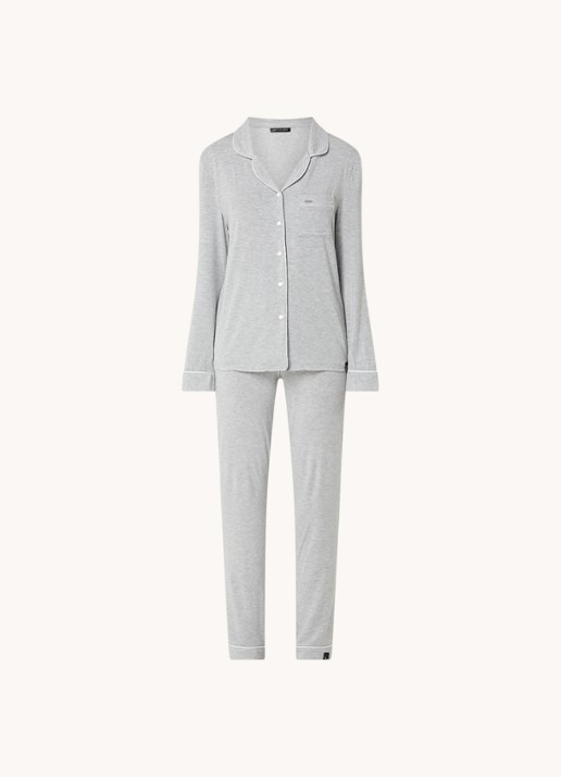 Pretty You Bamboo pyjamaset met contrasterende bies - voorkant 3 lichtgrijs