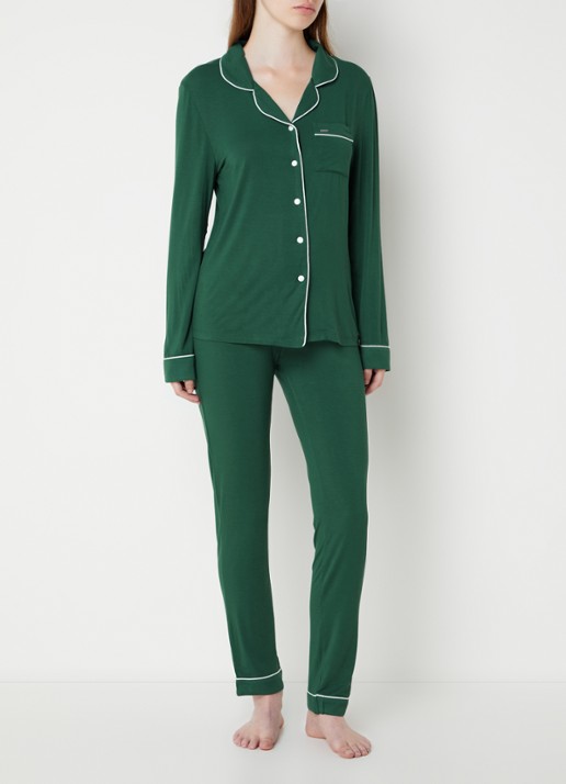 Pretty You Bamboo pyjamaset met contrasterende bies - voorkant 3 groen