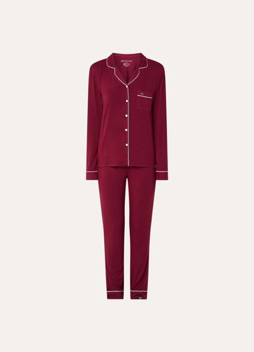 Pretty You Bamboo pyjamaset met contrasterende bies - voorkant 3 beige