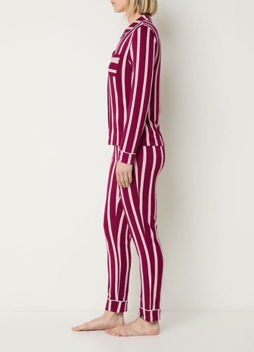 Pretty You Bamboo pyjamaset met contrasterende bies - voorkant 2 bordeauxrood