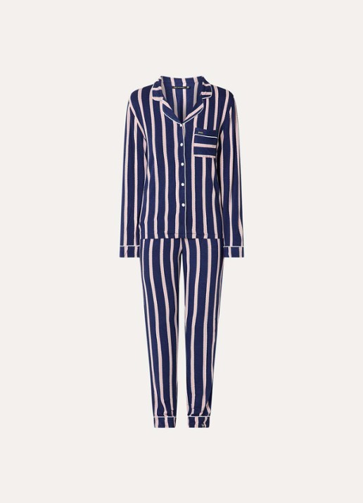 Pretty You Bamboo pyjamaset met contrasterende bies - voorkant donkerblauw