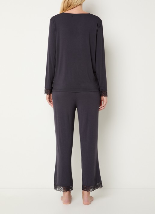 Pretty You Bamboo pyjamaset met details van kant - achterkant antraciet