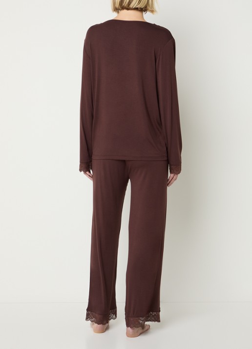 Pretty You Bamboo pyjamaset met details van kant - achterkant 3 donkerbruin