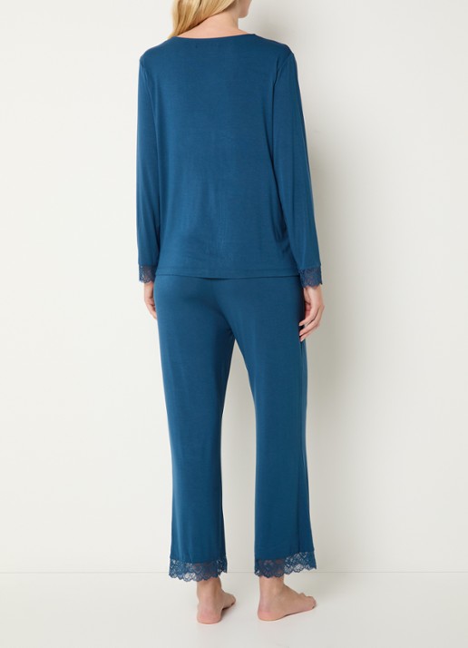 Pretty You Bamboo pyjamaset met details van kant - achterkant petrol