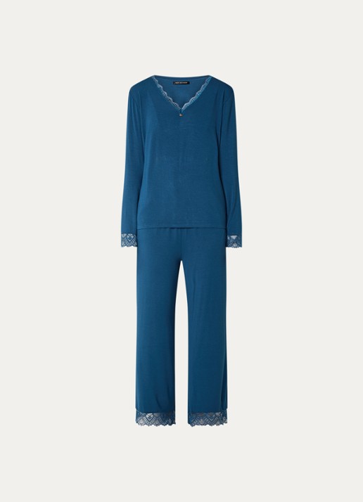Pretty You Bamboo pyjamaset met details van kant - voorkant 3 petrol