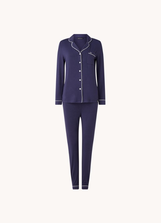 Pretty You Bamboo pyjamaset met getipte bies - voorkant 3 donkerblauw