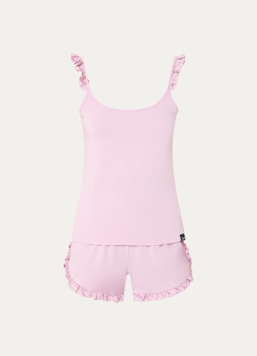 Pretty You Bamboo pyjamaset met ruches - voorkant 2 lichtroze