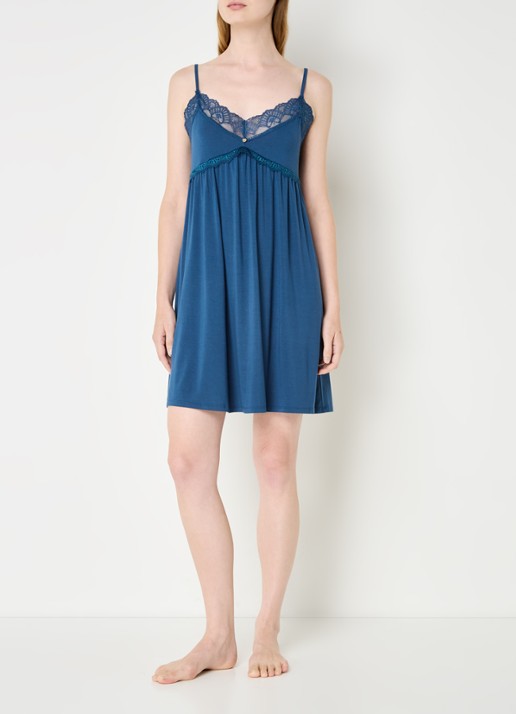 Pretty You Slipdress met kant - voorkant 3 petrol