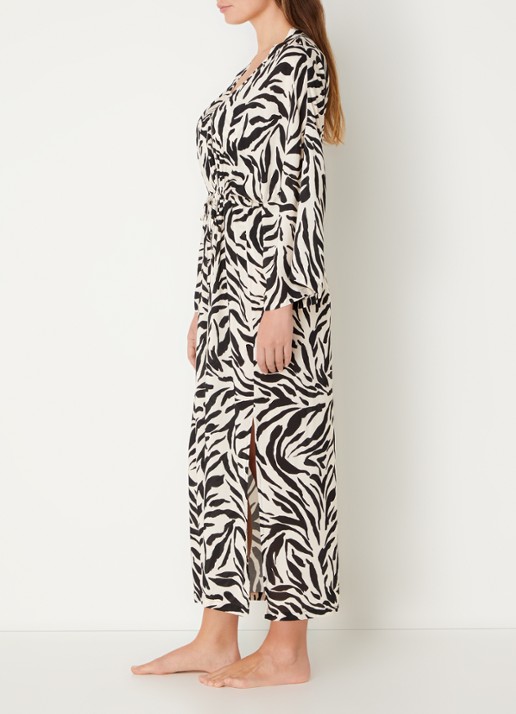 PrimaDonna Dalice maxi strandjurk met zebraprint en strikceintuur - voorkant 2 wit