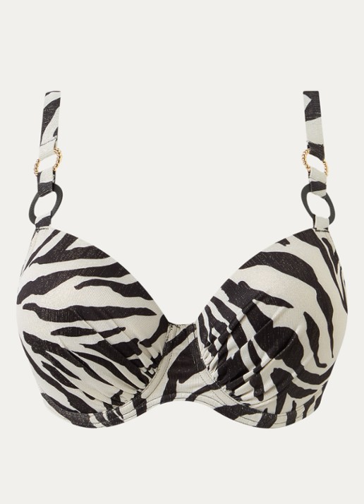 PrimaDonna Dalice voorgevormde bikinitop met zebraprint en lurex - voorkant gebroken wit