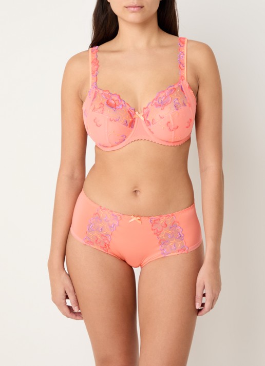 PrimaDonna Devdaha high waisted bikinislip met bloemborduring - voorkant 3 oranjerood