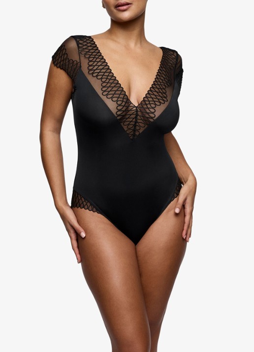 PrimaDonna Jokko body met mesh en borduring - voorkant 4 zwart