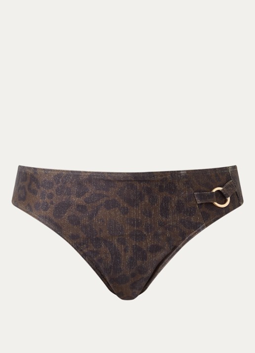PrimaDonna Ratjada bikini slip met panterprint en lurex - voorkant bronsgroen