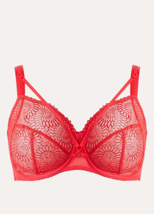 PrimaDonna Sophora beugel bh van mesh met borduring - voorkant rood