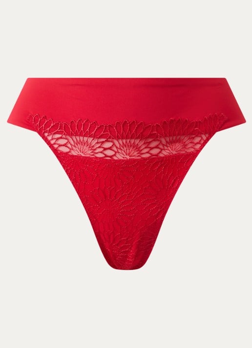 PrimaDonna Sophora string met mesh en kant - voorkant 4 rood