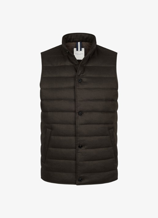 Profuomo Bodywarmer in linnenblend met steekzakken - voorkant 5 donkerbruin