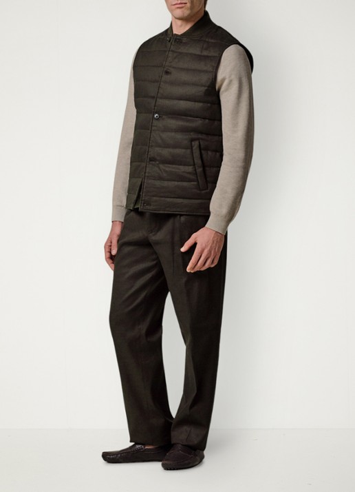 Profuomo Bodywarmer in linnenblend met steekzakken - voorkant 6 donkerbruin