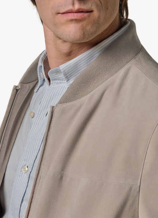 Profuomo Bomber van suede - voorkant beige