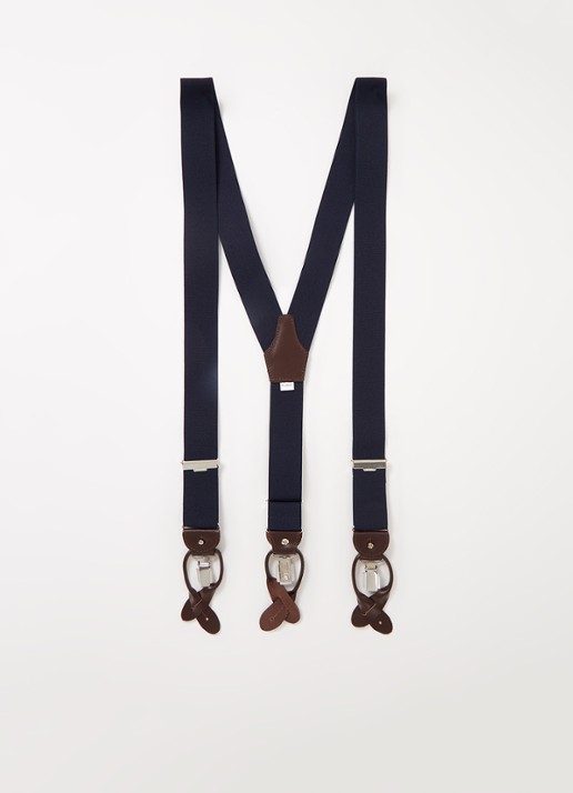 Profuomo Bretels met leren details - voorkant donkerblauw