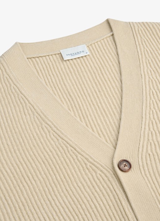 Profuomo Chenille ribgebreid vest in wolblend - detail 5 zand
