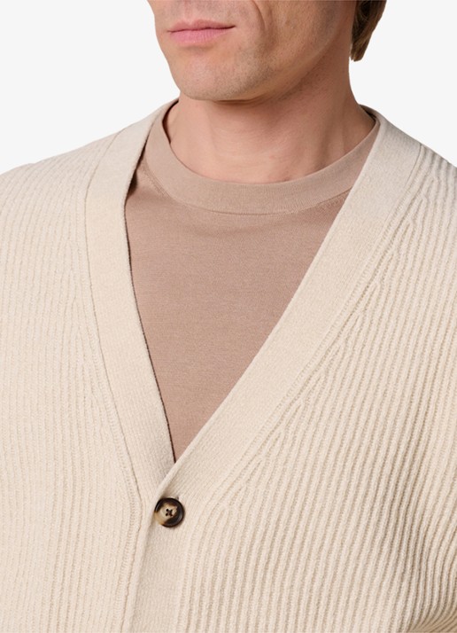 Profuomo Chenille ribgebreid vest in wolblend - detail 6 zand