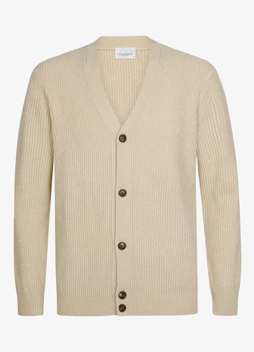 Profuomo Chenille ribgebreid vest in wolblend - voorkant 2 zand