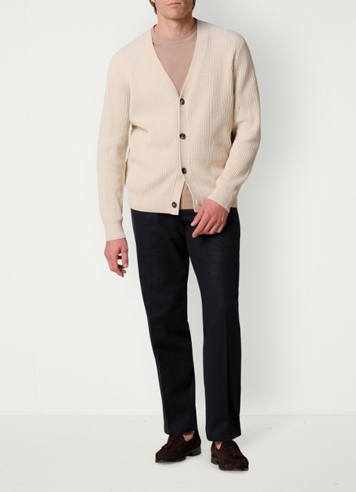Profuomo Chenille ribgebreid vest in wolblend - voorkant 3 zand